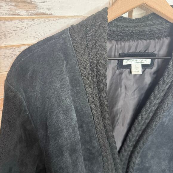 COLDWATER CREEK VINTAGE Women's XL Suede Leather Crochet Knit Trim Jacket Black - Picture 8 of 16